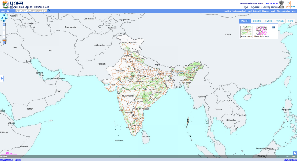 Bhuvan map in Tamil interface.