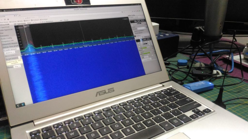 Blue USB Dongle is the RTL SDR, you can also see a small antenna 