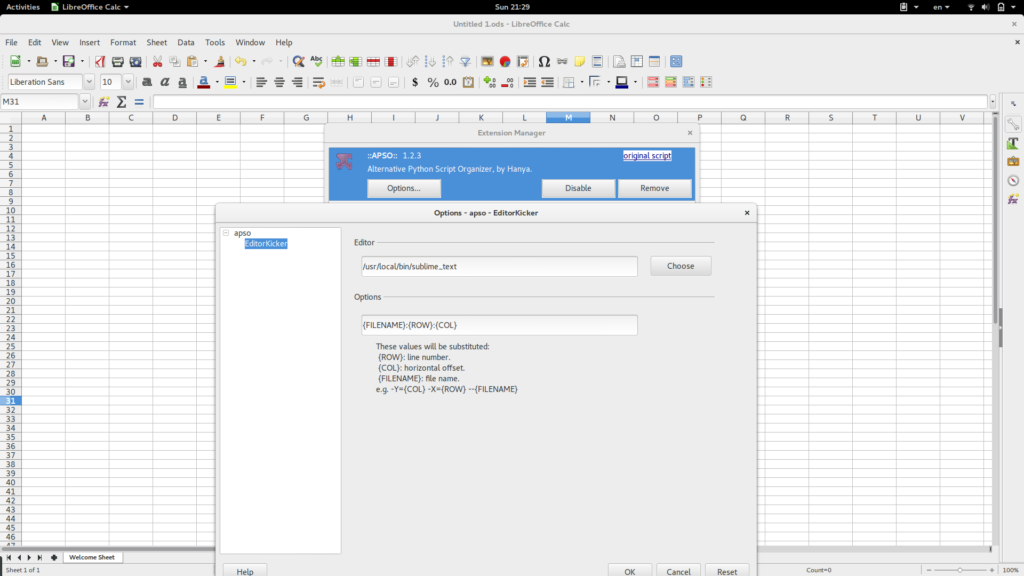 APSO custom editor settings screen