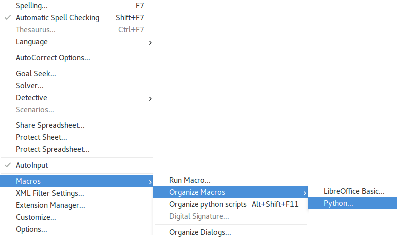 Screenshot Python Macros Menu