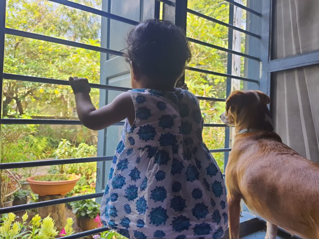 Uma and Pathu window watching