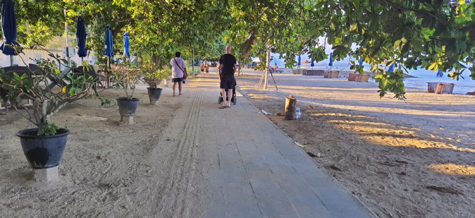 Beach walking path for both people and bicycles