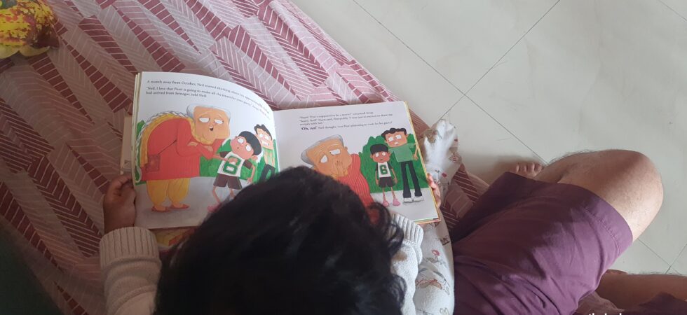 Uma and Pathu enjoy listening to me read books. I doubt they understand much, but they stay attentive.