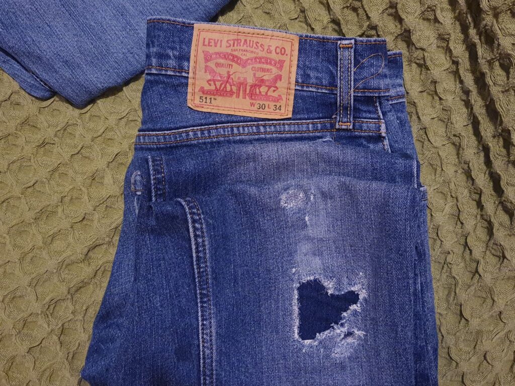 Patched up Levi's 511, ready to go