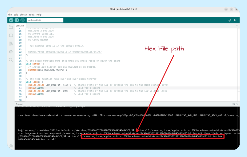 Path of firmware hexfile built by Arduino IDE
